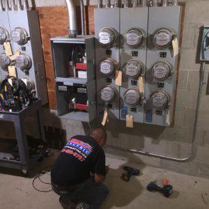 complex apartment meter installation